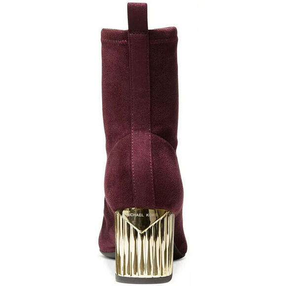 NEW Michael Kors Woman's 7.5 Porter Boots Suede Merlot Burgundy Gold Block Heel - Picture 3 of 13